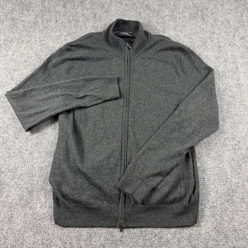 Saks Fifth Avenue Cardigan Mens XL Gray Extra Fine Merino Wool Full Zip Mock
